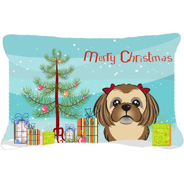 Carolines Treasures Christmas Tree & Chocolate Brown Shih Tzu Fabric Decorative Pillow CA78597